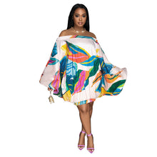 Load image into Gallery viewer, Spring Summer Off Shoulder Loose Elastic Printing Batwing Shirt Long Sleeve Dress