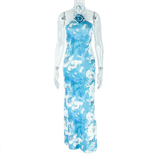 Load image into Gallery viewer, Fresh Women Clothing Elegant Backless Halter Hip Elegant Blue White Abstract Printing Maxi Dress