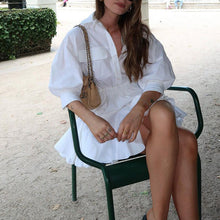 Load image into Gallery viewer, Women Clothing Casual Short A line Dress Cotton Collared 3/4 Sleeve French Shirt Dress