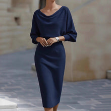 Load image into Gallery viewer, Draped Batwing Sleeve Mid Length Dress