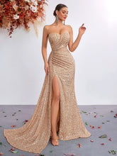 Load image into Gallery viewer, Light Luxury Sequ Tube Top Sexy High Waist Slit Fishtail Evening Dress Cocktail High Grade Socialite Dress