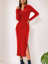 Load image into Gallery viewer, Autumn Winter Women Clothing Sexy Slit Slim Rib Button Long Sleeve Dress