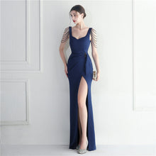 Load image into Gallery viewer, Craft Beaded Car Model Bridesmaid Performance Wedding Long Slit Evening Dress