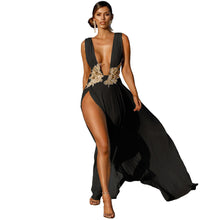 Load image into Gallery viewer, New Ladies Maxi Dress Sexy Fashion Wedding Evening Dress Deep V Plunge Plunge High Slit Part Large Swing Mop Dress