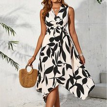 Load image into Gallery viewer, Long Sleeveless Midi Leaf Print Twist Irregular Asymmetric Dress Spring Summer Women