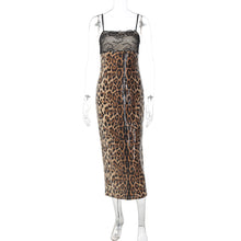 Load image into Gallery viewer, Fall Women Clothing Lace Patchwork Slit Bandeau Sling Leopard Print Dress