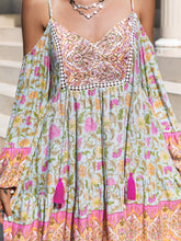 Load image into Gallery viewer, Loose Printed Off Shoulder Tassel Dress Vacation