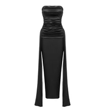 Load image into Gallery viewer, Women Black Tube Top Pleated Ribbon Dress Summer Dress