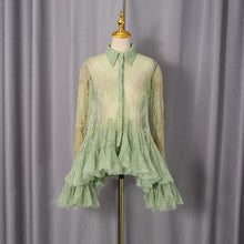 Load image into Gallery viewer, French Sexy Short Dress Spring Polo Collar Single Breasted Waist Controlled Slimming Long Sleeve Lace Stitching Dress