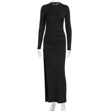 Load image into Gallery viewer, Early Autumn Women Clothing Long Sleeve Dress Lace up Slimming Slit Metal Decorative Maxi Dress Women