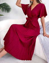 Load image into Gallery viewer, Spring Summer Elegant Criss Cross V-neck Swing Pleated Dress Women Clothing