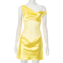 Load image into Gallery viewer, Women Clothing Summer Artificial Silk Stitching Mesh Sloping Shoulder Dress