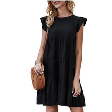 Load image into Gallery viewer, Summer Solid Color round Neck Short Sleeves Dress Casual Tiered Dress Pleated Large Swing Dress