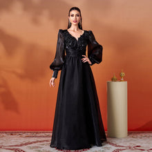 Load image into Gallery viewer, Women Clothing Advanced Long Sleeve V neck Lace Cocktail Large Swing Evening Dress