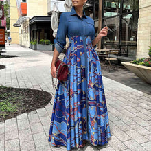Load image into Gallery viewer, Autumn Winter Women Clothing Casual Denim Stitching Printing Maxi Dress Shirt Dress