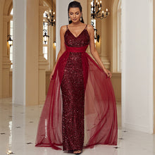 Load image into Gallery viewer, Sleeveless Elegant Sexy Long Sequined Lace V neck Backless Cocktail Evening Bridesmaid Dress Women Maxi