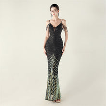 Load image into Gallery viewer, Deep V Plunge neck Wave Gradient Sequin Evening Dress Positioning Floral Cutting Craft Beaded Cocktail Battle Gown