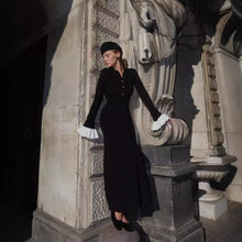 Load image into Gallery viewer, Dehaired Angora Covering Yarn Slimming Patchwork Long Sleeved Knitted Maxi Dress Casual Waist Tight Maxi Dress for Women