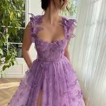 Load image into Gallery viewer, Women Wedding Dress Tulle Spaghetti Straps Sleeveless High Slit Bridal Party Beach Dress