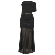 Load image into Gallery viewer, Spring Diagonal Collar Cold Shoulder Elegant Sexy Mesh Stitching Slim Dress