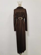Load image into Gallery viewer, Fall Retro Metal Decorative Waist Slimming Half Turtleneck High Waist Maxi Dress for Women