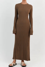 Load image into Gallery viewer, Long Sleeve Round Neck Tight Knitted Dress Autumn Sweater Dress Sunken Stripe Solid Color Base Dress