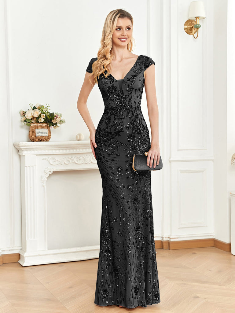 Sequined Champagne Evening Dress Women Cocktail Sexy Slim Fit Fishtail Long Toast Dress