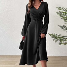 Load image into Gallery viewer, French Adult Lady like Woman V neck Dress Autumn Winter Elegant Elegant A line High Waist Midi Dress