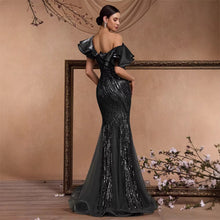 Load image into Gallery viewer, Elegant Ruffle Sleeve Sequin Elegant Cocktail Party Dinner Dress Backless Luxury Fishtail Graduation Evening