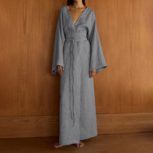 Load image into Gallery viewer, Casual Cross Design Lace up Dress Women V neck Long Sleeve Split High Waist Maxi Dress