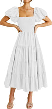 Load image into Gallery viewer, Summer Women Clothing Square Collar Backless Puff Sleeve Pleated Short Sleeves Dress