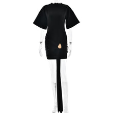 Load image into Gallery viewer, Solid Color round Neck Hip Dress Sexy Waist Trimming Half Sleeve Ribbon Pleated Dress