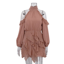 Load image into Gallery viewer, Elegant Chiffon Dress Women Halter Off the Shoulder Long Sleeve High Waist A line Dress