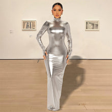 Load image into Gallery viewer, Autumn Winter Metallic Sexy Backless Skinny Slimming Slim Dress Women Metallic Coated Fabric Dress