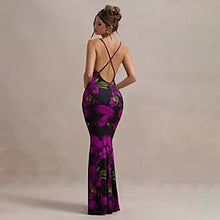Load image into Gallery viewer, Women Dress Floral Print Cross Shoulder Strap Backless Slim Fit Inner Dress