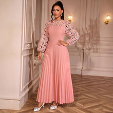 Load image into Gallery viewer, Elegant Lace Lantern Sleeve Dress Hollow Out Cutout out Long Sleeve Cinched Pleated Swing Party Dress