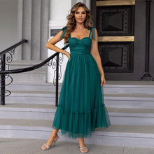 Load image into Gallery viewer, Fashionable Women Clothing Evening Dress Lace up Shoulder Pleated Hem Mesh Dress