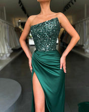 Load image into Gallery viewer, Green Sequined Fairy Wedding Long Long Sleeve One-Piece Mid-Length Evening Dress