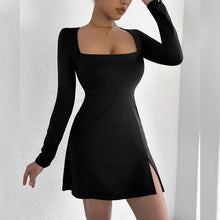 Load image into Gallery viewer, Women Clothing Square Collar Tight Long Sleeve Slit Flared Mini Sexy Dress