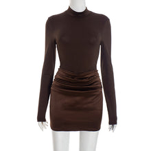 Load image into Gallery viewer, Women Clothing Autumn Winter Graceful Fashionable Half Turtleneck Tight Expensive Satin Pleated Dress
