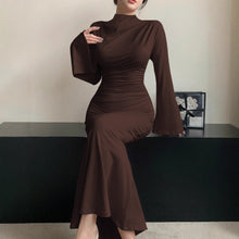 Load image into Gallery viewer, Sexy Minimalist Dress Slim Fit Wild Bell Sleeve Half Turtleneck Sheath Dress