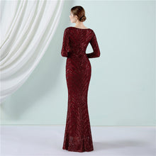 Load image into Gallery viewer, Positioning Floral Sequin Evening Dress Women Banquet Elegant Long Sleeve Sequined Queen Fishtail Dress