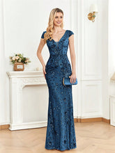 Load image into Gallery viewer, Sequined Champagne Evening Dress Women Cocktail Sexy Slim Fit Fishtail Long Toast Dress