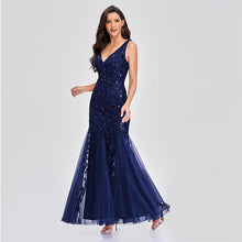Load image into Gallery viewer, Evening Dress V neck Tulle Embroidered Sequ Sexy Mermaid Prom Dress Women Formal Dress