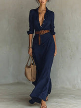 Load image into Gallery viewer, Women Clothing Autumn Elegant Graceful Sexy Solid Color Irregular Asymmetric Pleated Dress with Belt