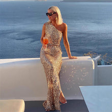 Load image into Gallery viewer, Summer One Shoulder Split Sequined off Shoulder Elegant Dress