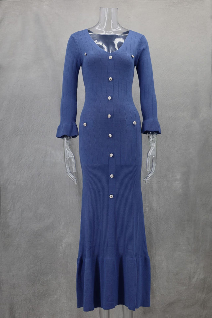Fall Winter Long Slim Fit Slimming Knitted Long Sleeved Dress