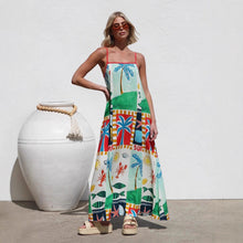 Load image into Gallery viewer, Spring Summer Loose Casual Print off Neck Strap Dress Vacation Dress