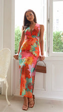 Load image into Gallery viewer, Summer Women Casual V neck Printed Lace up Mid Length Dress