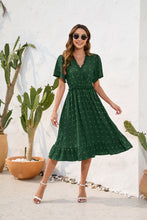 Load image into Gallery viewer, V neck High Waist Tied Dress Fur Ball Short Sleeve Dress Casual Vacation Travel Dress